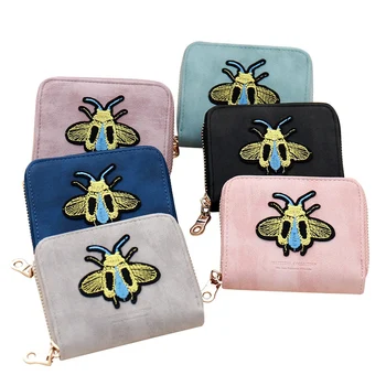 

Zipper Coin Purses Women Small Wallet Lady Girl Credit Card Holder Short Wallets Lady Pu Leather Cute Bee Embroidery