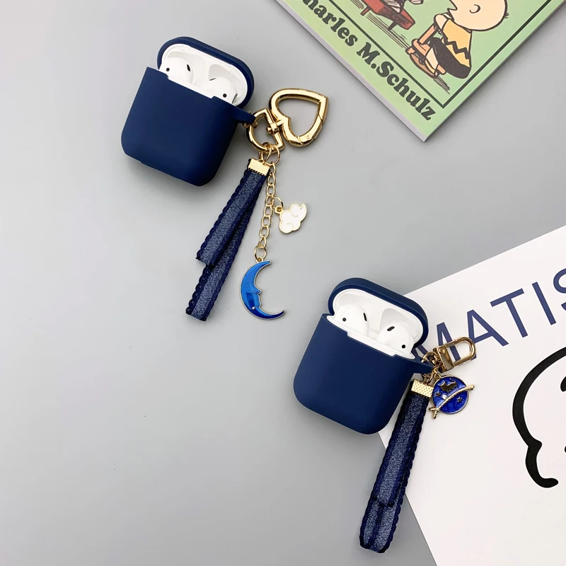

Super Hot !Moon Star keychain Cover For Airpods Case Bluetooth Wireless Earphone Cover For AirPods Soft Charging Box Cover