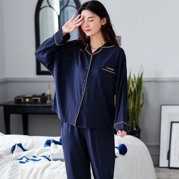 

High Grade Pajamas Pajamas Women's Spring and Autumn Korean Cardigan Long-sleeved Trousers Suit Sweet Ladies Home Service Can Be