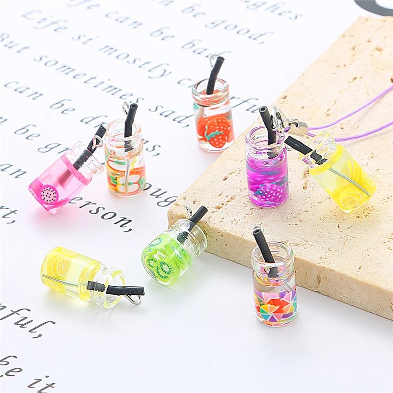 6pcs Glass Wishing Bottle Charms Fruit Orange Apple Strawberry Lemon Juice Pendant Jewelry Making for DIY Earrings Necklace | Украшения и