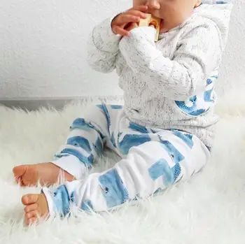 

Newborn Baby Girl Boy 0-24M 2Pcs Winter Clothes Warm Hoodies Tops+Whale Pants Outfits