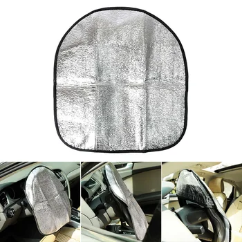 

44x50cm Car Steering Wheel Anti-Heat Sun Shade Cover High Quality Silver Double Thick Sun-proof Anti-UV protect Parasol Shield