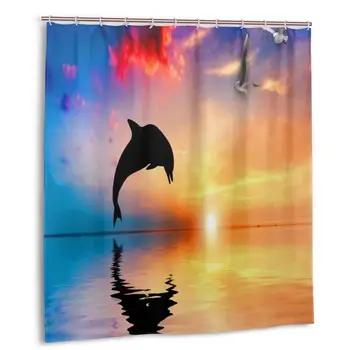 

Dolphin Shower Curtain with Hooks bathroom Waterproof Polyester Fabric