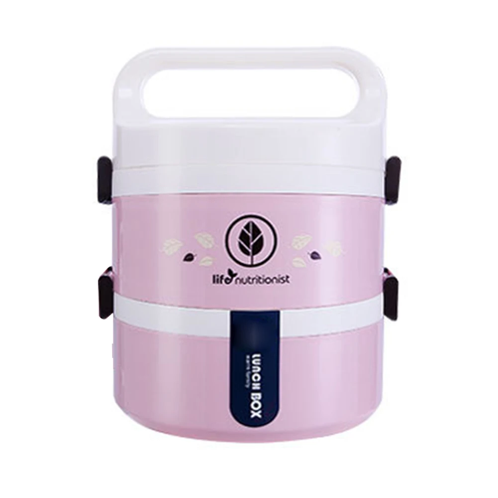 Двухслойный Ланч-бокс для хранения еды для микроволновой печи с подогревом с столовыми приборами Bento DIN889 - Цвет: pink
