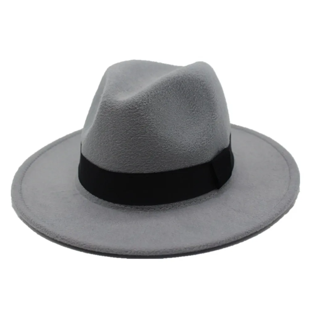 Light Gray Высококлассная Новая модная мужская женская шляпа-федора с черным тканевым поясом, шляпа для взрослых, Панама, шерстяная шляпа Трилби, размер 56-58 см - Цвет: Light Gray