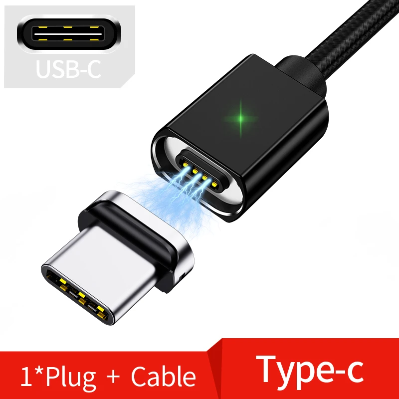 Магнитный USB кабель Micro USB Type C Магнитный кабель для iphone Samsung Huawei USB C Android зарядное устройство Быстрая зарядка данных USB шнур - Цвет: Type C Cable Black