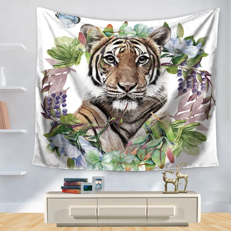 

African Animals Pattern Tapestry Colored Lion Wolf Polyster Tapestry Wall Hanging Beach Picnic Yoga Rug Living Room Decor