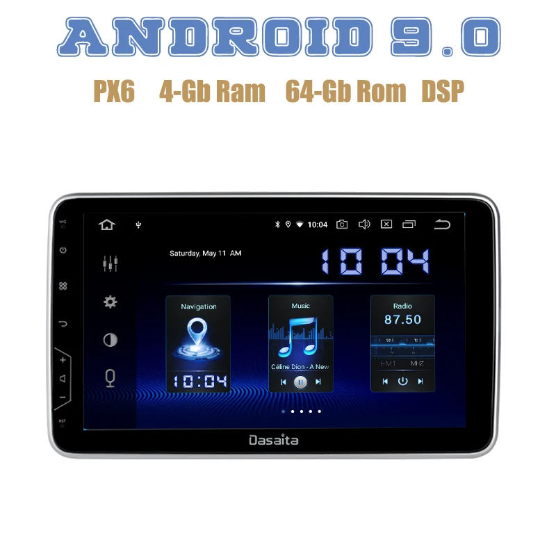 Автомагнитола PX6 10 2 дюйма с поворотным IPS-экраном Android 9 0 DIN универсальная