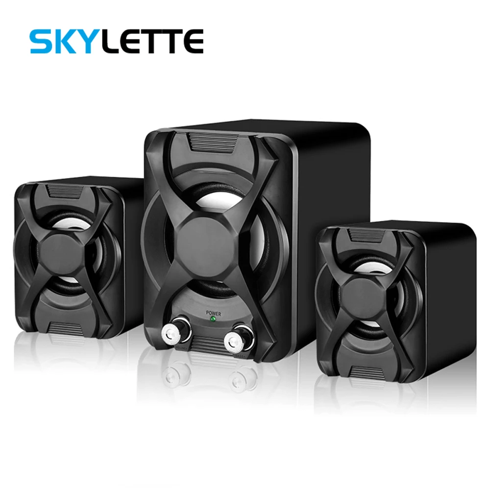 

USB + AUX Wired Computer Subwoofer Speakers Set Bass Reinforcement Stereo 2.1 Speakers for Laptop Desktop Phone Loudspeaker