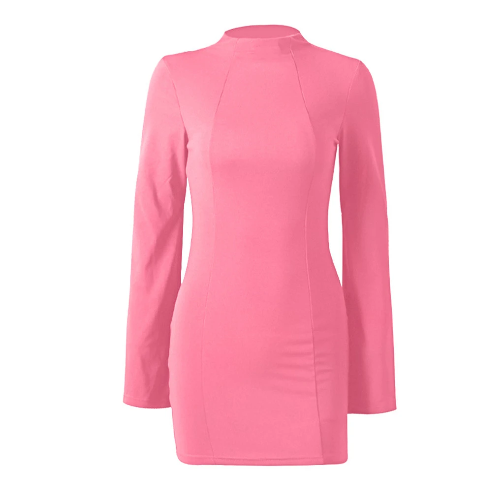 FREE OSTRICH Dress Fashion Women Sexy Slit Long Sleeve O-Neck Backless Solid Mini Dress Party Beach Girls Ladies 725