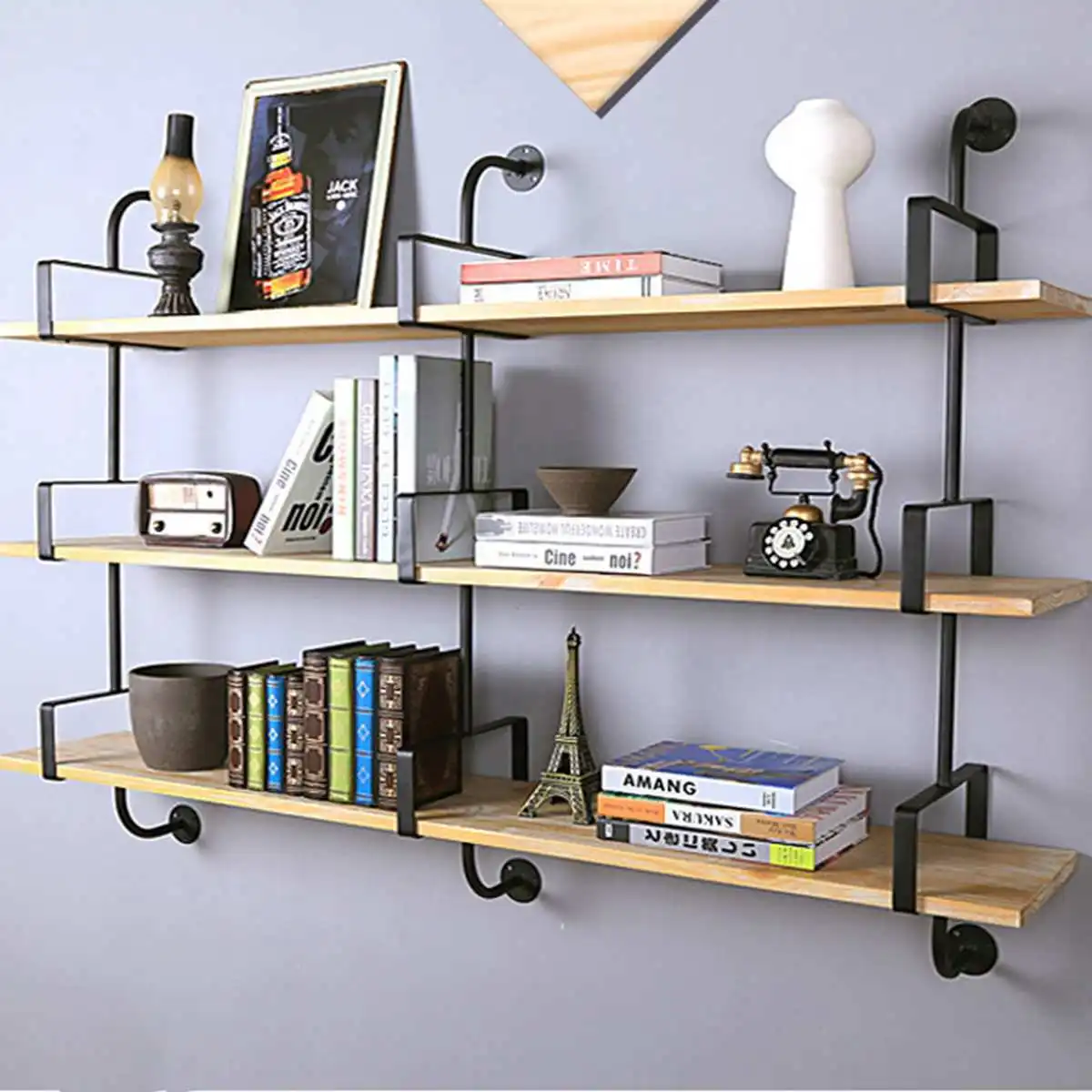 

2Pcs Industrial Style Retro Wall Mount Iron Pipe Shelf Hanging Bracket DIY Storage Shelving Rack Home Decor Bookshelf Wall Shelf