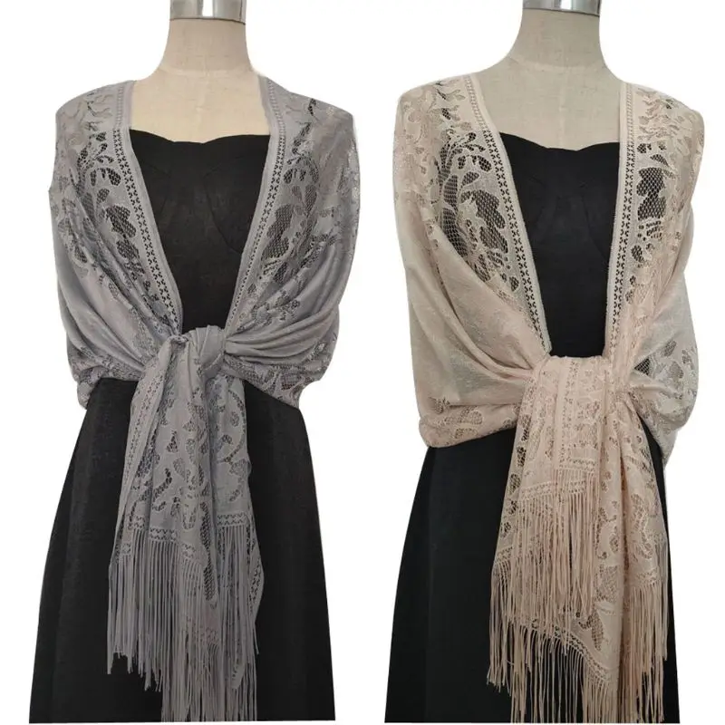 185x63 см, женский шарф 1920 s, Ажурные вязаные крючком цветочные кружева, бахрома, кисточки, свадебная накидка, вечерняя винтажная шаль