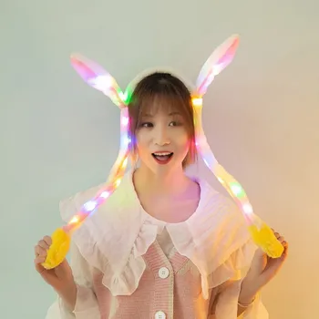 

LED Light Rabbit's Ear Hat Headband Cute Cartoon Moving Plush Toy Cap Funny Hair Party Accessories hot