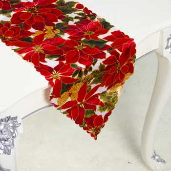 

Red Christmas Table Runner Pattern Cotton Linen Embroidered Tapestry Santa Table Runners Decoration
