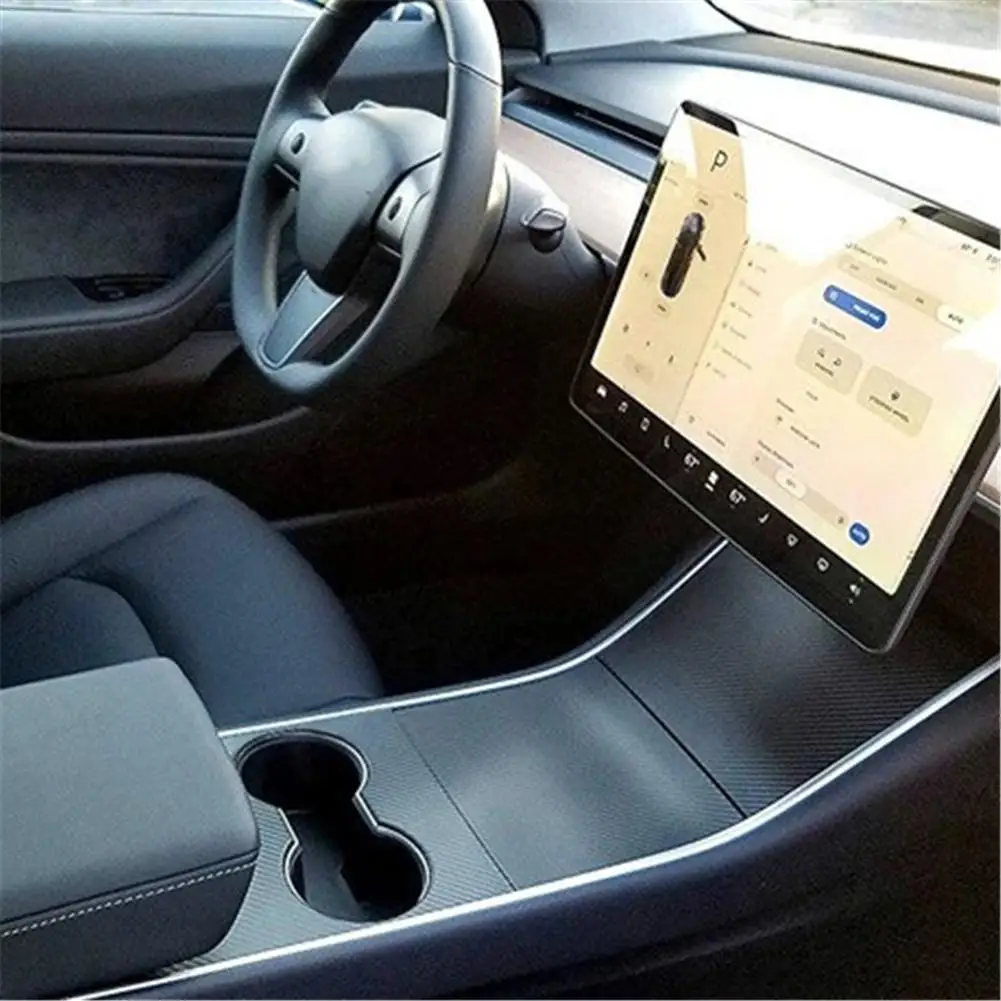 

For Tesla Model 3 Center Console Film Center Console PVC Wrap Matt Black Carbon Fiber Easy Installation 1 Set