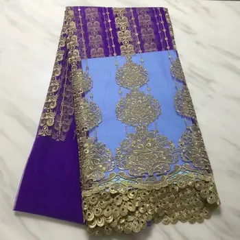

PURPLE/GOLD African Lace Fabric High Quality French Tulle Lace Fabric 2019 Nigerian Laces Guipure Embroidery Fabric For Wedding