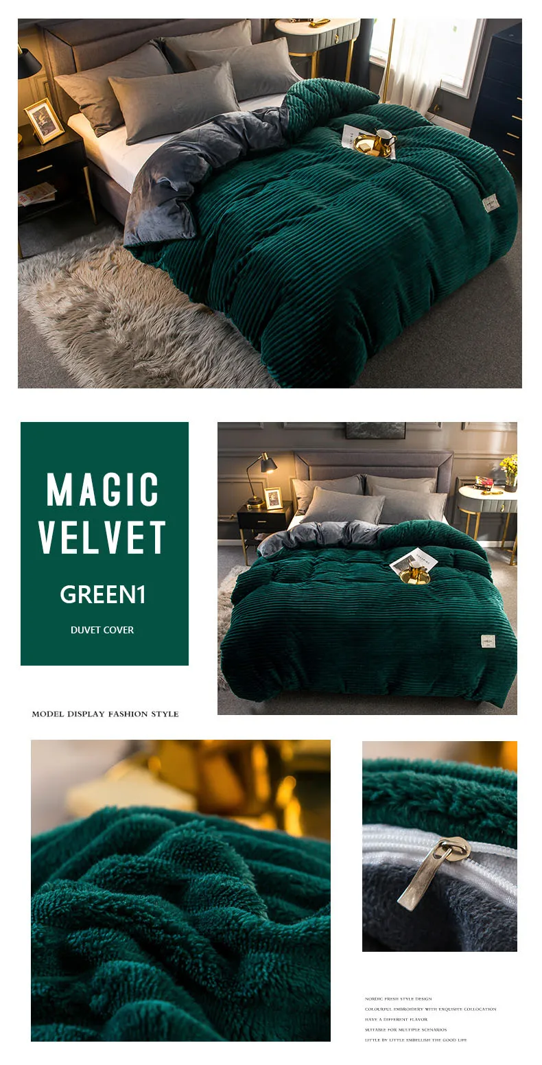 Magic Velvet Duvet Cover Winter Thick Fleece Blanket Coral Couple Bed Quilt Covers Flannel Yellow Bedspread Solid Bedclothes