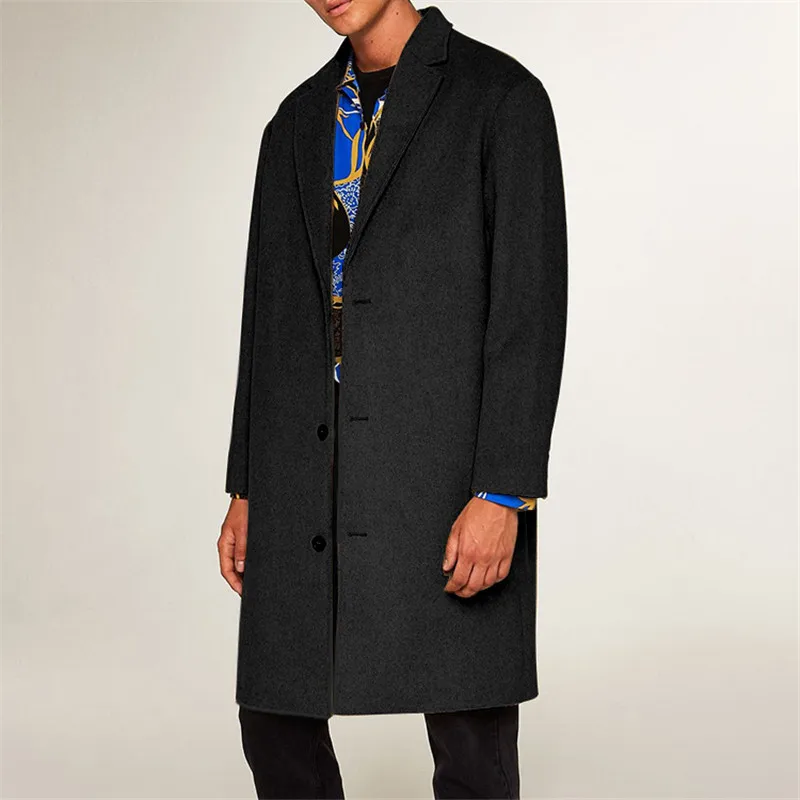 Осенне-зимний мужской Тренч с длинными рукавами шерстяное пальто Повседневная Деловая куртка в уличном стиле Мужское пальто Верхняя одежда - Цвет: DN10234BLK
