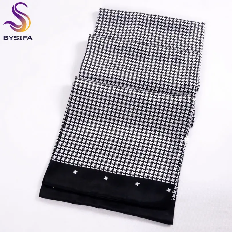 BYSIFA, мужские шелковые длинные шарфы, новая мода, чистый шелк, мужской шелковый шарф с пейсли, модные аксессуары, деловые шарфы 160*26 см - Цвет: black white plaid