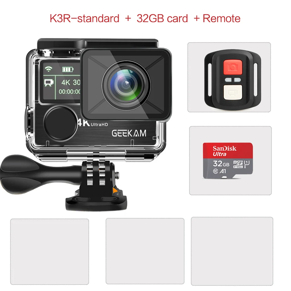 GK-K3R-M Экшн-камера GEEKAM K3R/K3 Ultra HD 4 K/30fps 20MP WiFi 2," 170D с двойным экраном, водонепроницаемая камера для подводного плавания на шлем, велосипедная спортивная видеокамера - Цвет: GK-K3R-M