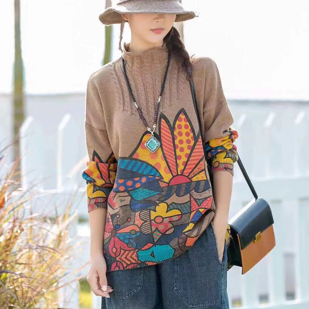 QQ0778-Khaki Зимняя трикотажная Женская одежда, трикотажная куртка с принтом, топ, пальто, весна-осень, пуловер, джемпер, толстовка - Цвет: QQ0778-Khaki