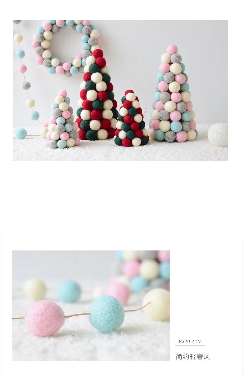 Ins Wool Felt Mini Christmas Tree Decoration Tabletop Decoration Wool Ball String Christmas Wreath Ornament QW246 (10)