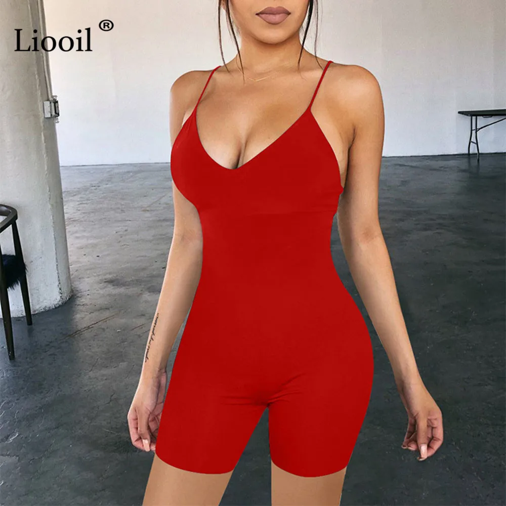 Liooil неоновый зеленый Облегающий комбинезон, женский сексуальный Облегающий комбинезон для женщин,, без рукавов, v-образный вырез, вечерние комбинезоны, комбинезон, шорты
