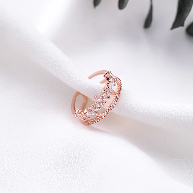 Модные креативные кольца с кристаллами и листьями, циркониевые кольца для женщин, романтическая любовь, кольцо с возможностью изменения размера, ювелирные изделия, обручальные кольца для свадьбы