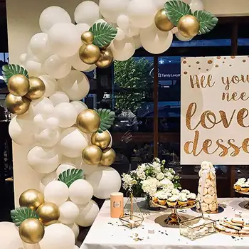 

100pcs/lot Balloon Garland Arch Kit White Gold Confetti Balloons Artificial Palm Leaves Baby Shower Birthday Party Wedding Decor