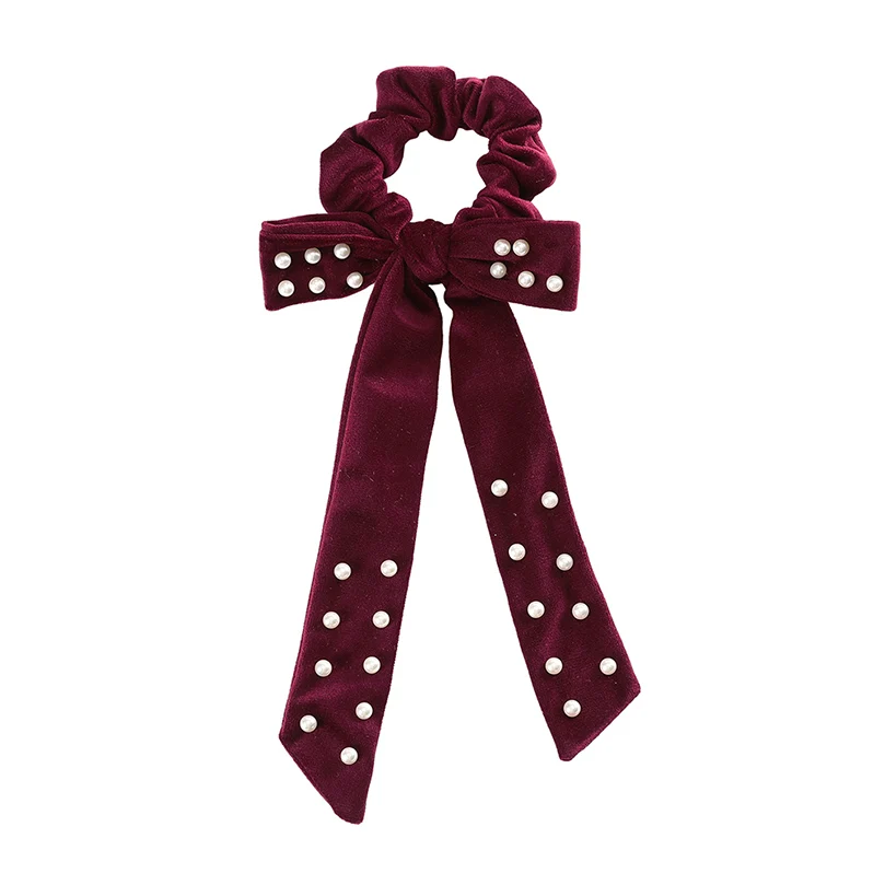 Wine Red AWAYTR новая перламутровая бархатная резинка для волос для женщин осенне-зимняя лента для волос женские аксессуары для волос для девушек аксессуары - Цвет: Wine Red