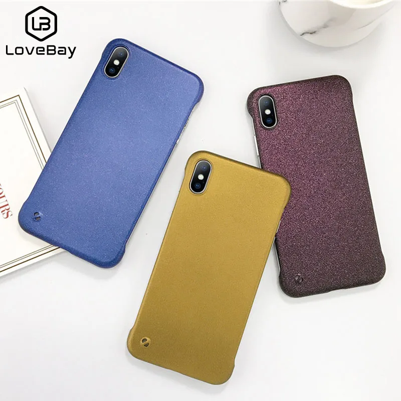 

Lovebay Frameless Phone Case For iPhone X XR Xs Max Solid Color Bling Glitter Hard PC For iPhone 6 6s 7 8 Plus Smooth Back Cover