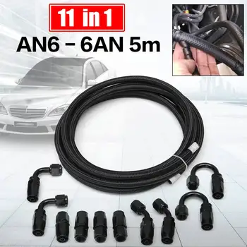 

11Pcs Fitting Hose End Adaptor Kit Black AN6 - 6AN 5M Nylon Steel Braided Tube Racing Hose End Swivel Male Fitting Adapter