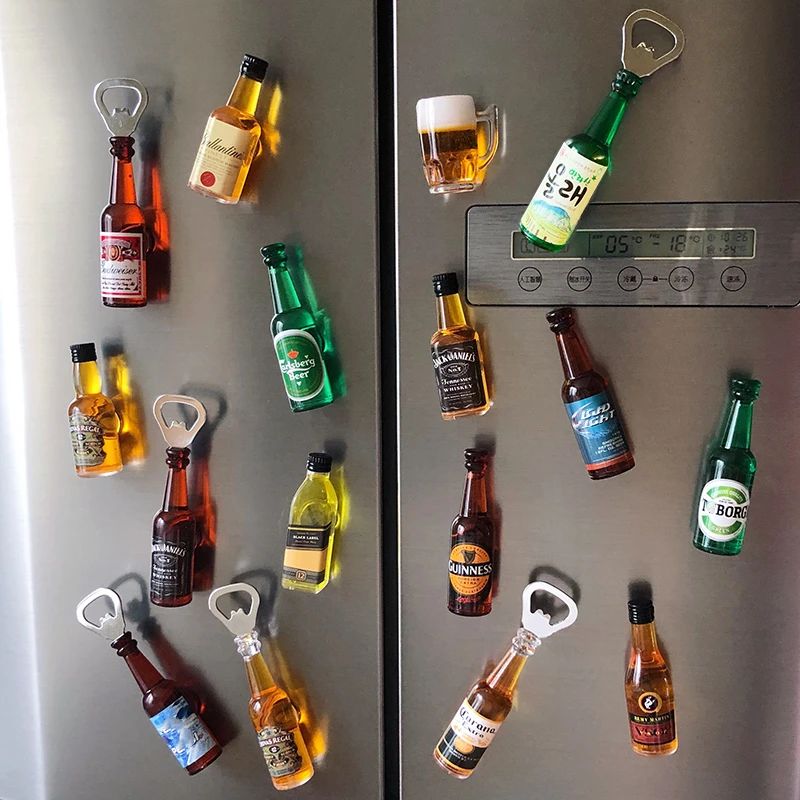 

New Cute Mini Beer Bottle Opener Refrigerator Magnet Simulation Bar Bottle Opener Creative Decoration Screwdriver Magnet Magnet