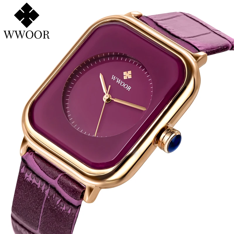 

WWOOR Top New Brand Luxury Square Leather Watch Women's Bracelet Wrist Watches Female Quartz Clock Relogio Feminino Montre Femme