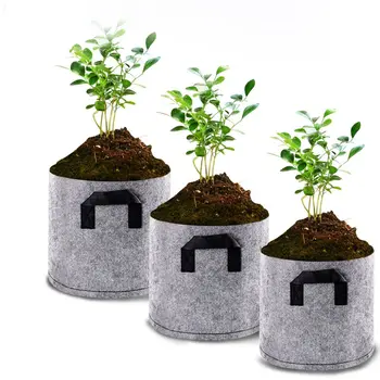 

3/5/7/10 Gallon Grow Bags with Handles Grey Black Fabric Garden Pots Planting Round Flower Pots Planters Garden Supplies