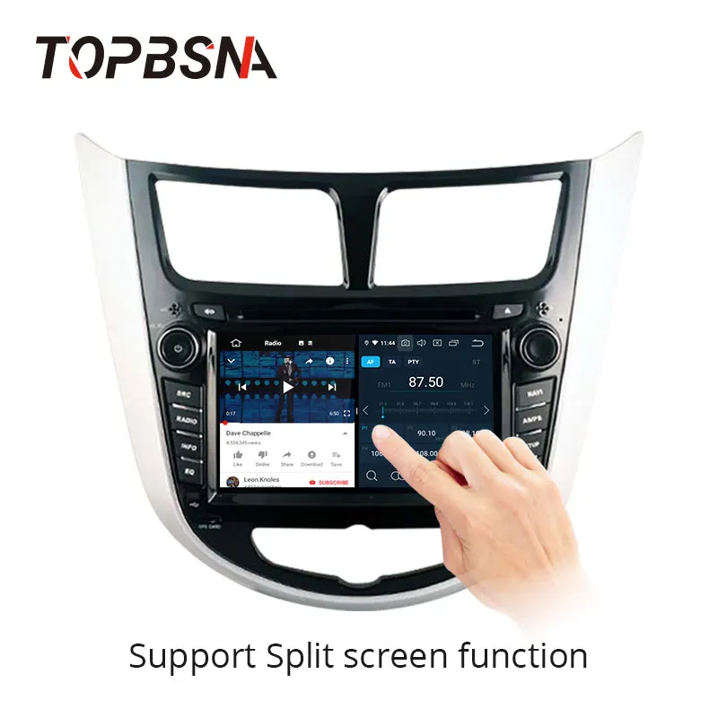 Top TOPBSNA Android 9.0 Car Multimedia Player For Hyundai Solaris accent Verna i25 2011-2012 WIFI Stereo 2 Din Car Radio headunit AM 1
