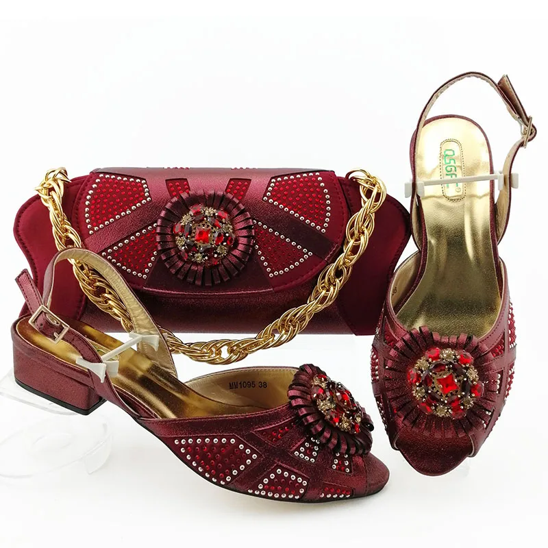

Nice new arrival wine red shoes and bag matching set maroon italian shoes matching bag set free shipping SB8422-8