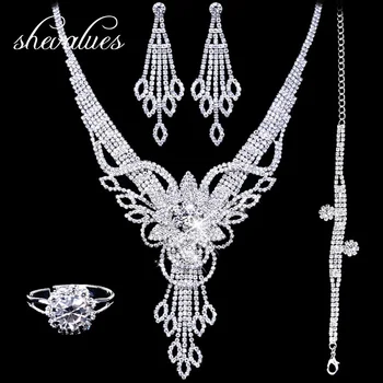 

Rhinestone Bridal Jewelry Sets for Women Crystal Waterdrop Necklaces Bracelets Earrings Rings for Women Wedding Accessories