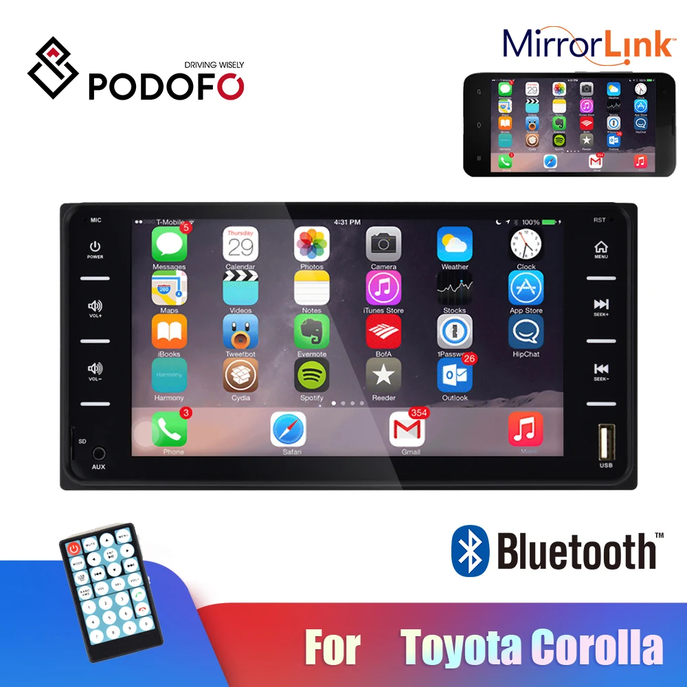 Автомагнитола Podofo мультимедийный MP5 плеер с 7 &quotсенсорным экраном Bluetooth MirrorLink USB FM