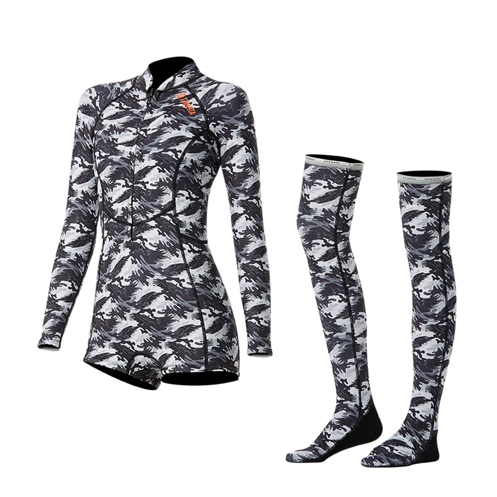 Women 1 Piece Wetsuit Front Zip Long Sleeve Diving Swimwear Women's Full Body Scuba Surfing Diving Wetsuits