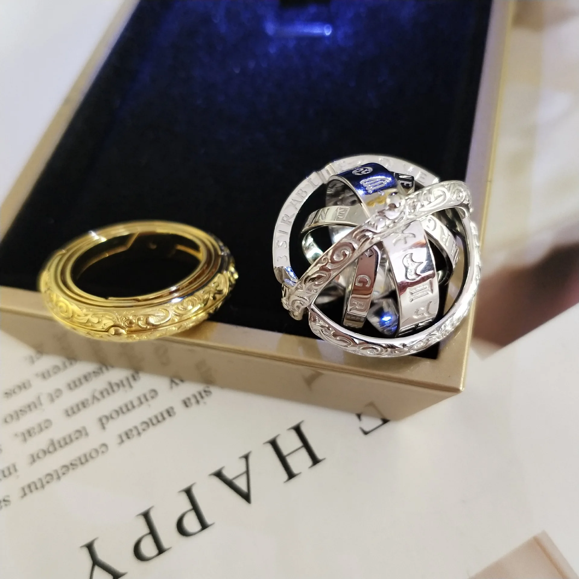 

LK 925 Sterling Silver Retro Personality Astronomical Ball Ring Creative Trendy Wild Ring, Valentine's Day Gift