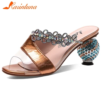 

KARINLUNA Brand Female Party Casual Pumps Open Toe Pvc Rhinestone Slip On Elegant Women Pumps Summer Women Shoes