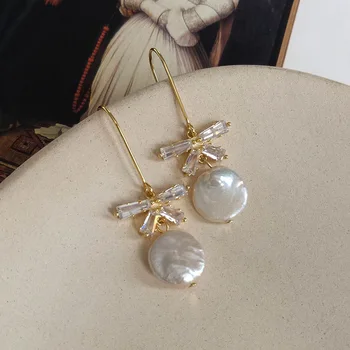 

S925 Bow Earrings for Lady Rocco royal wind natural pearl