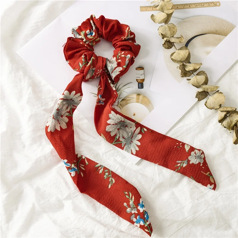 Autumn / winter 2020 fashion temperament elastic printed ribbon girl ponytail ribbon headdress accessories head scarf bandana Hair Accessories