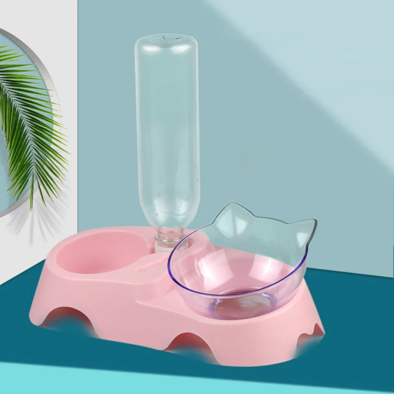 Non-slip Cat Bowls Double Bowl with Raised Stand Auto Water Dispenser Pet Food and Water Bowls for Dogs Feeder Plastic Dog Bowl