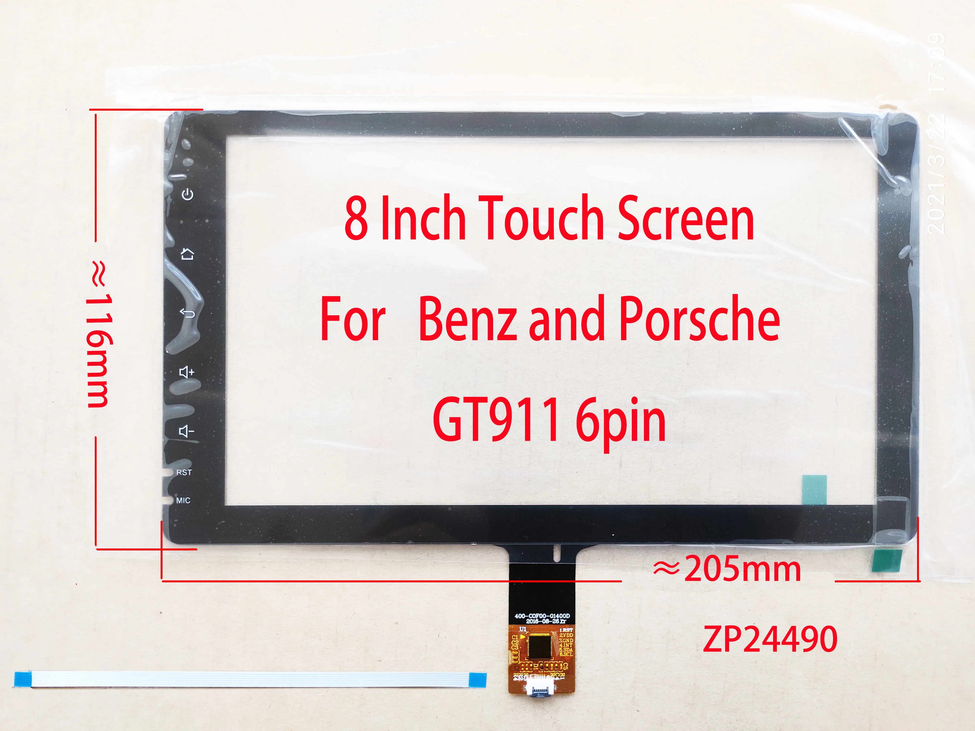 Polegada Sensor Capacitivo do Digitador da Tela de Toque para o Rádio 205*116 mm 6pin Gt911 Zp24490 Jts018 090 para Benz B200 ml Porsche 8