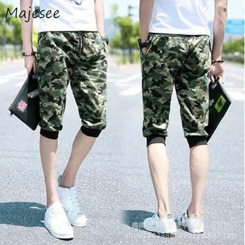 

Camo Men Casual Shorts Mens Short Joggers Knee Length Summer Chic Korean Style Breathable Pockets Stretchy Fashion Elastic Waist