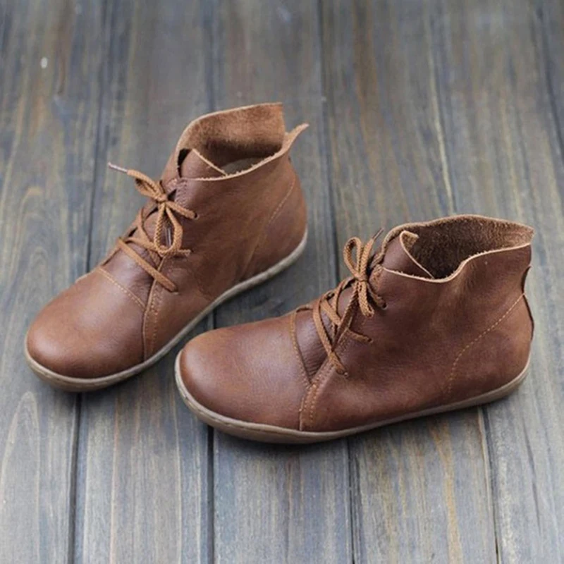 Новинка года; сезон осень-зима; женские ботинки; тонкие ботинки на плоской подошве; повседневные женские ботинки с круглым носком; обувь на плоской подошве; женская обувь размера плюс - Цвет: brown