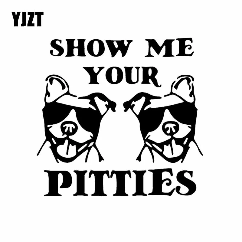 Yjzt Muslimcreative Car Sticker Show Me Your Pitties With Two Cool Pitbulls Dog Face Decalcomania Vinile Nero/Argento C24-1605