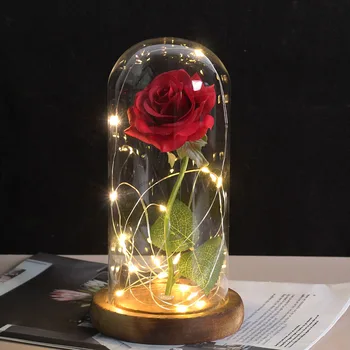 

2019 Hot Beauty and Purple Beast Red Rose Glass Dome Valentines Day Gift with LED Light for Wedding Party Mothers Day Gift